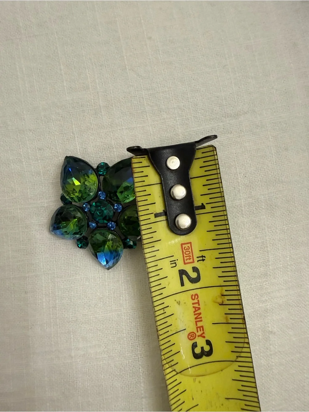 VTG Mid Century Vitrail Green Blue Rhinestone Flower Brooch